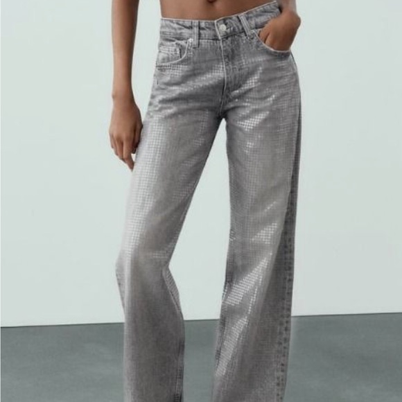 BNWT Zara Sequin Foil Top and Jean Set edit* the top has sold - Picture 2 of 7